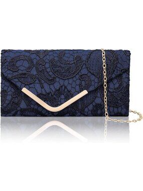 Women's Evening Bag w/Chain Envelope Shoulder Blue2 Crossbody Handbags Sparkly